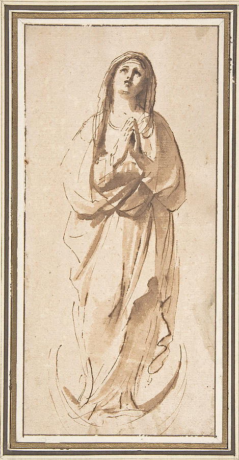 The Virgin Immaculate Drawing by Guercino