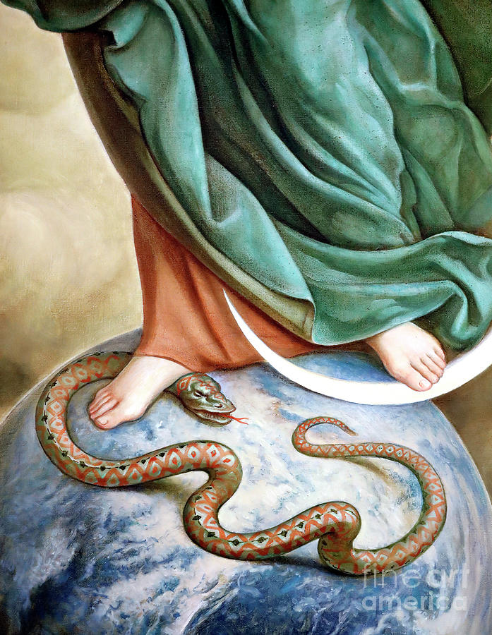 Snake Painting - The Virgin Mary stepping on the snake, Detail by Italian School
