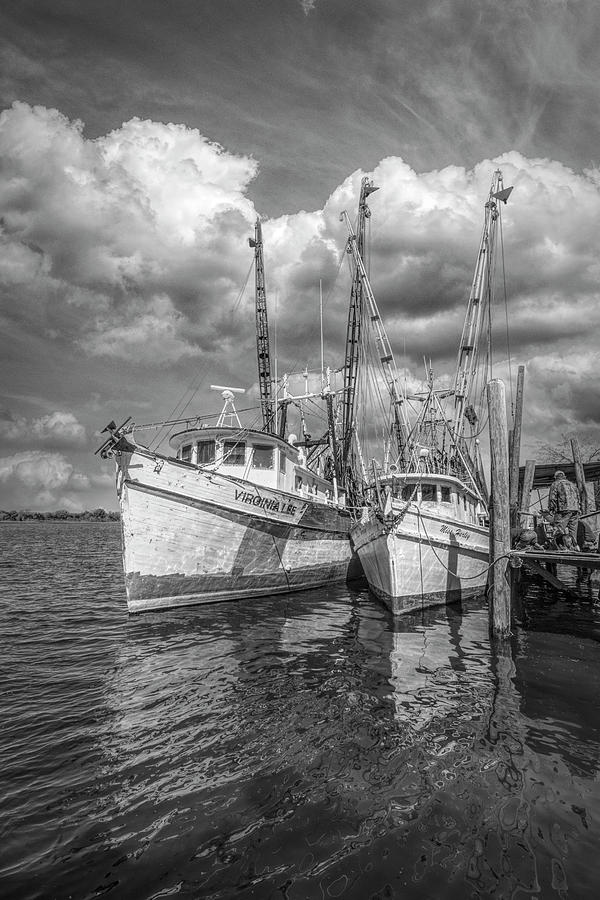 The Virginia Lee and the Miss Harley Shrimp Boats Black and Whit Photograph by Debra and Dave Vanderlaan