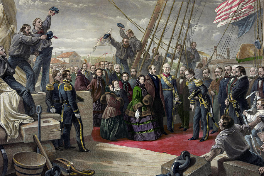 Figurative Painting - The visit of her majesty Queen Victoria to the Arctic ship Resolute by William Simpson