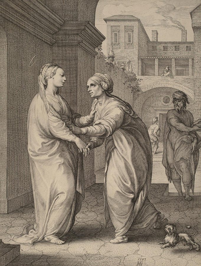 The Visitation Drawing by Hendrik Goltzius in the style of Parmigianino