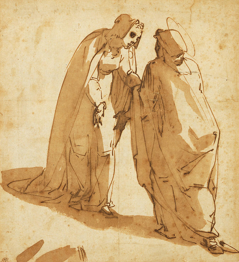 The Visitation Drawing by Luca Cambiaso