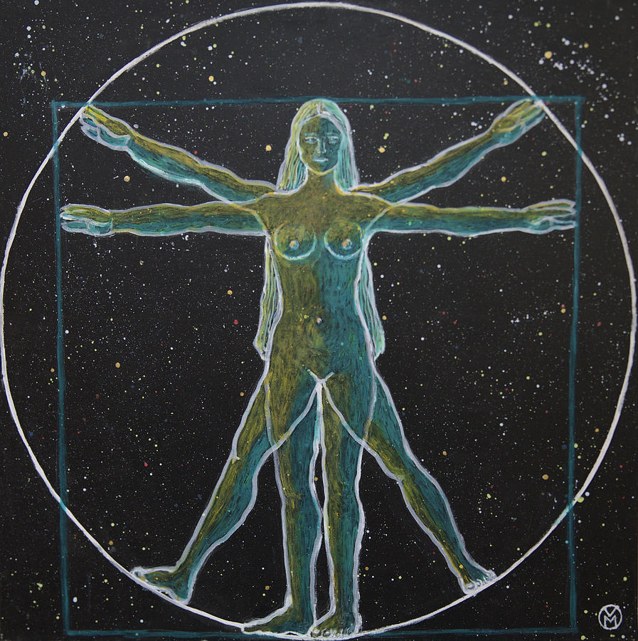 Davinci Painting - The Vitruvian Goddess by Vibeke Moldberg Davinci Painting - The Vitruvian Goddess by Vibeke Moldberg