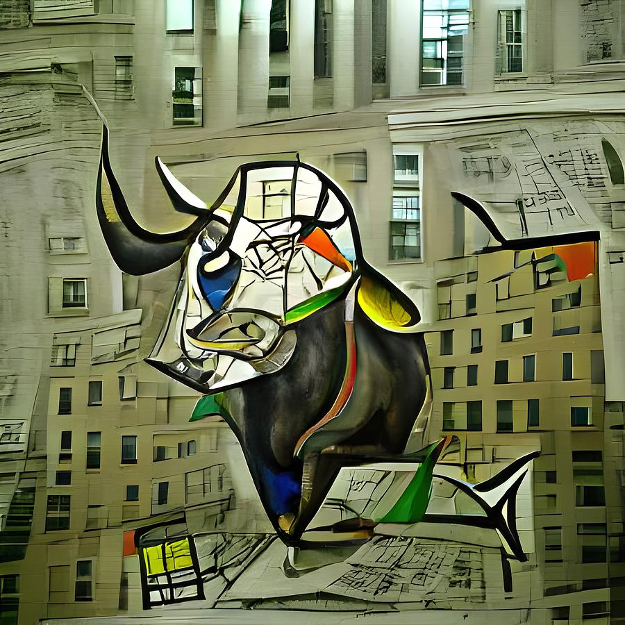 The Wall Street Bull Through the Eyes of Picasso AI Digital Art by Floyd Snyder