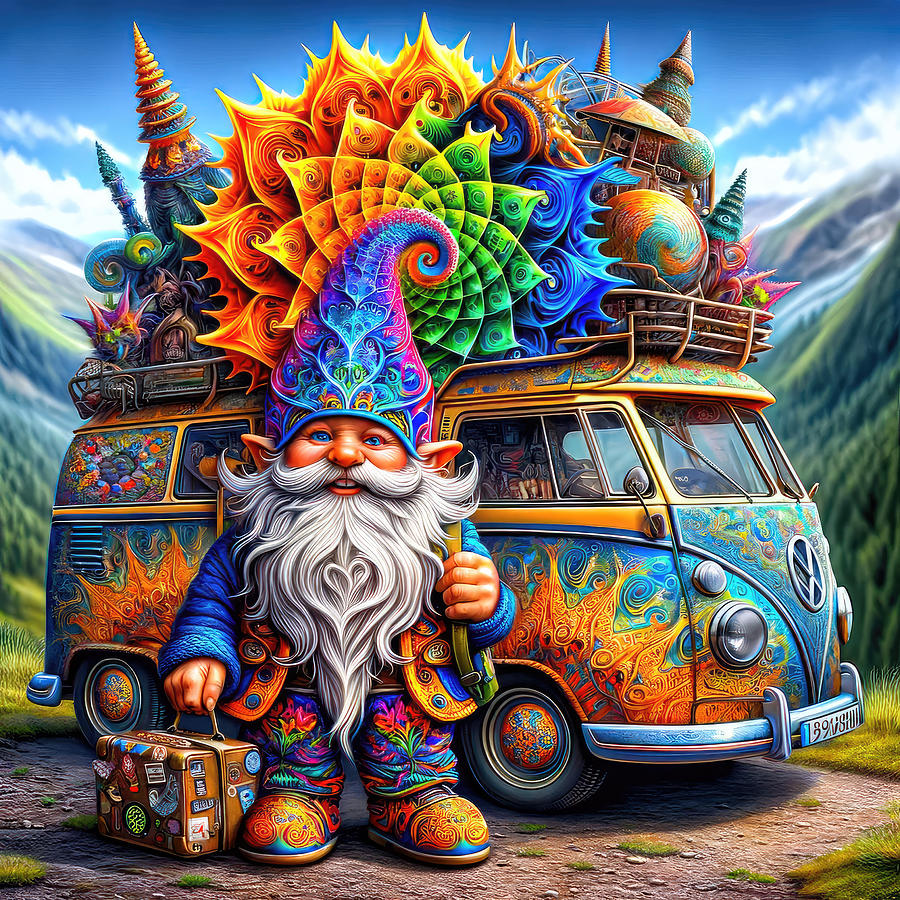 The Wandering Whimsy of Whiskerwick the Gnome Digital Art by Bill and Linda Tiepelman