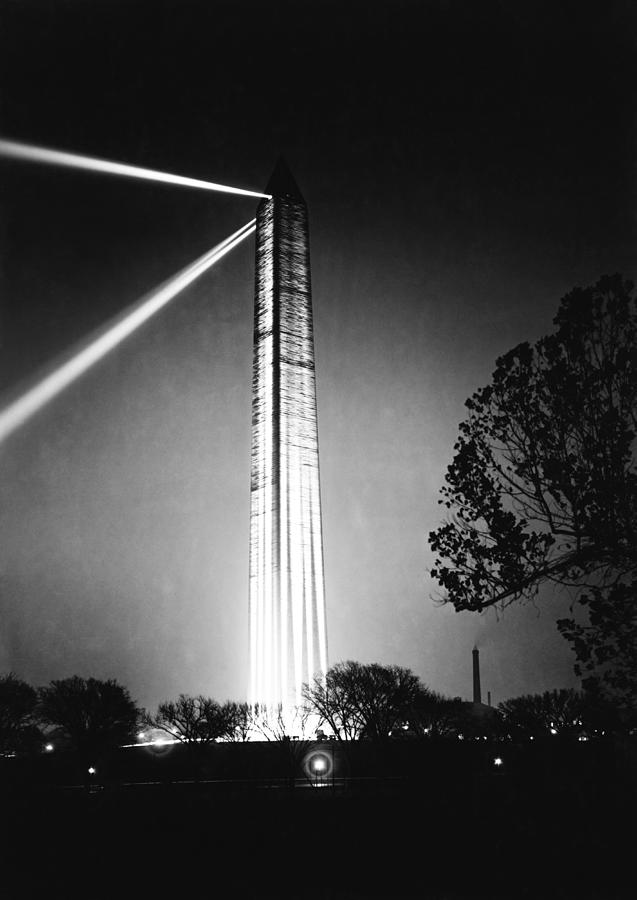 The Washington Monument Lit Up On Armistice Day - 1921 Photograph by War Is Hell Store