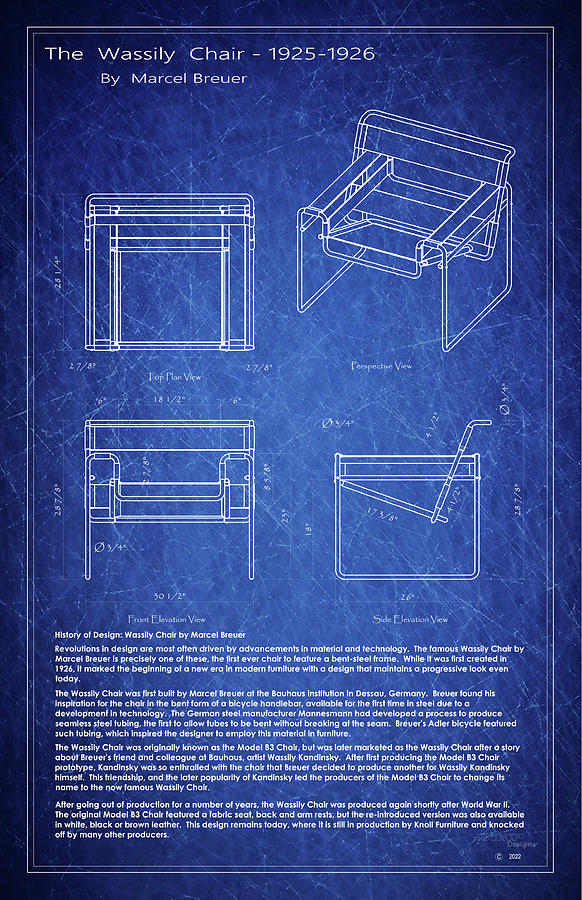 Furniture Drawing - The Wassily Chair-Blueprint by Kenneth Perez