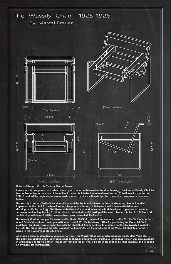 Furniture Drawing - The Wassily Chair- Chalkboard by Kenneth Perez