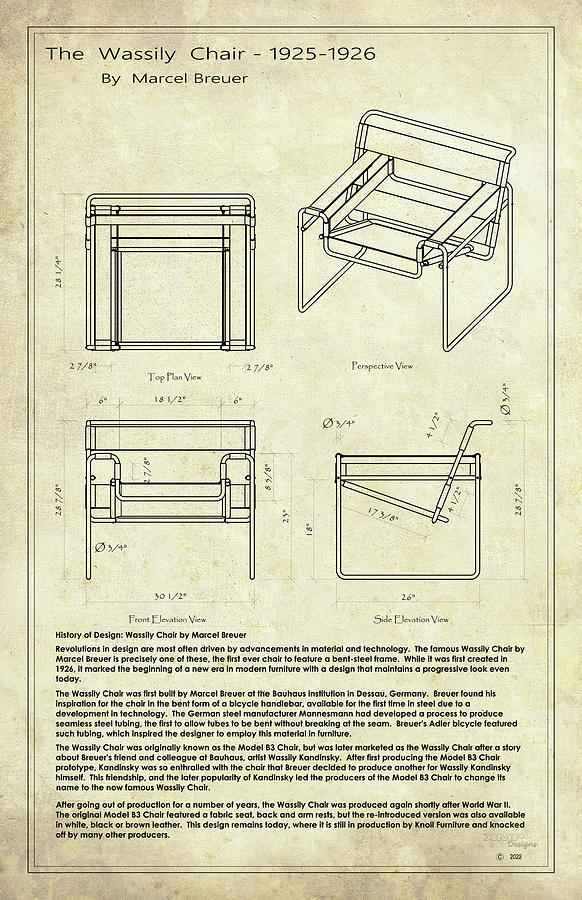Furniture Drawing - The Wassily Chair- Ivory by Kenneth Perez