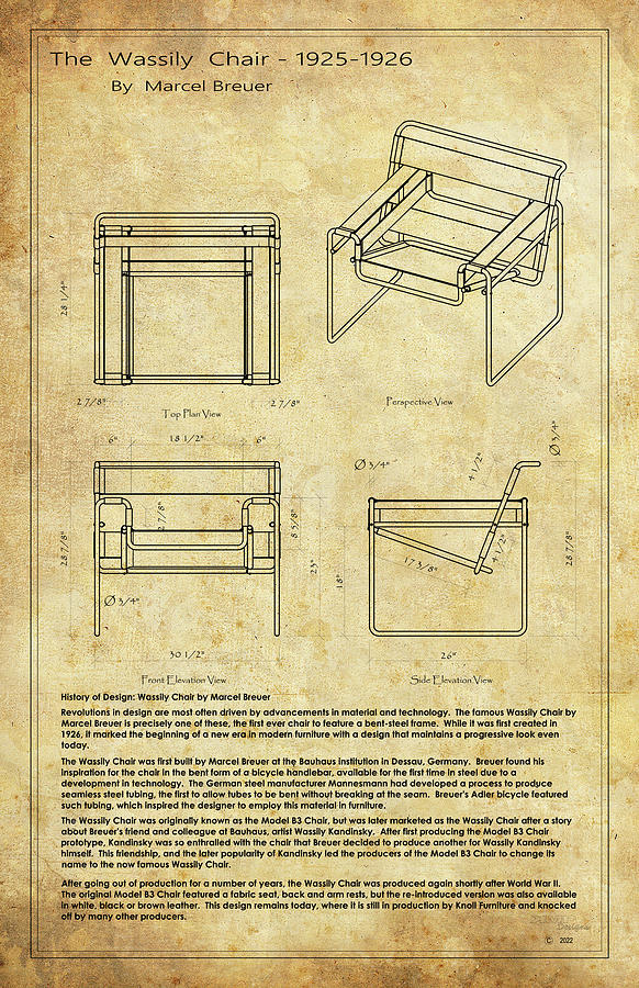 Furniture Drawing - The Wassily Chair- Parchment-1 by Kenneth Perez