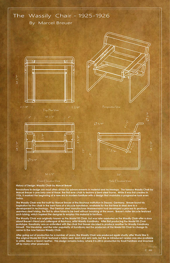 Furniture Drawing - The Wassily Chair- parchment-2 negative by Kenneth Perez
