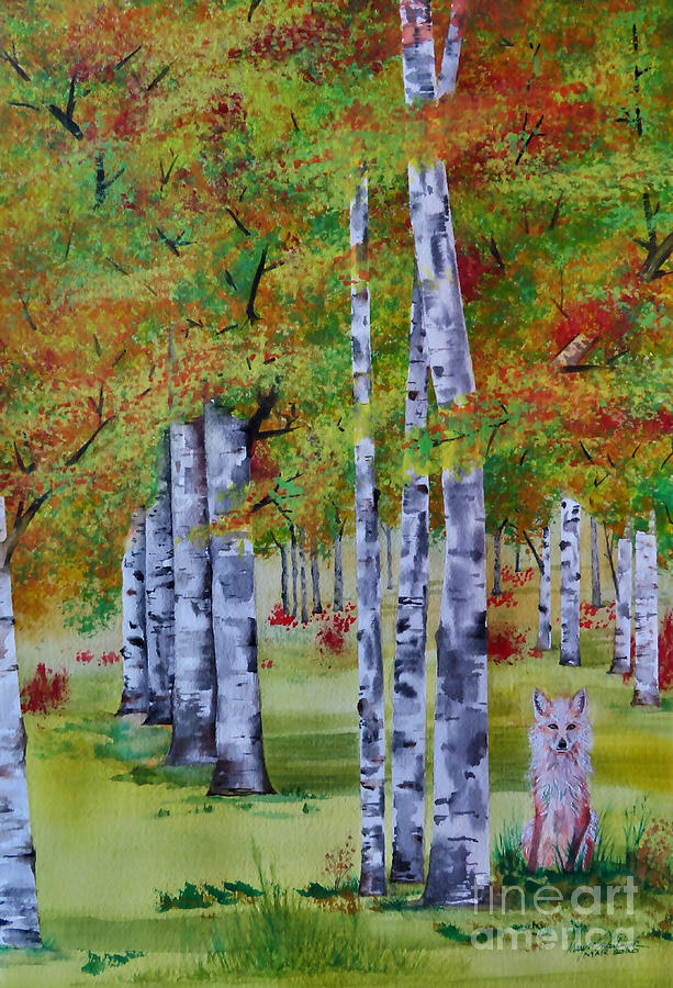 Trees Painting - The Watching Fox by Gary Martinek
