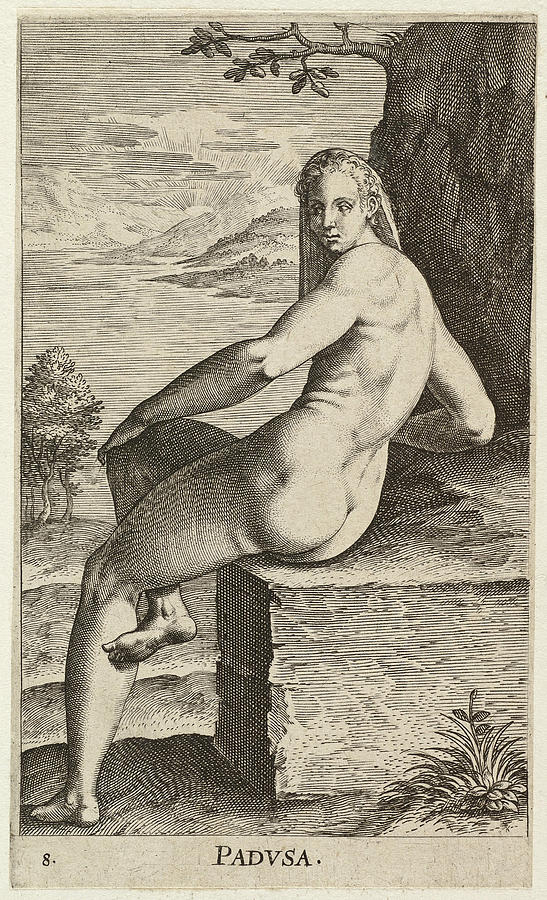 The water nymph Padusa of the river Po Drawing by Philip Galle