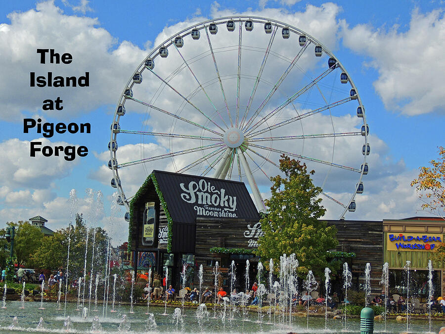 The Water Show and Great Smoky Mountain Wheel at The Island in Pigeon Forge Digital Art by Marian Bell