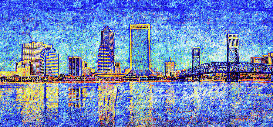 The Waterfront Of Downtown Jacksonville Florida Digital Painting   The Waterfront Of Downtown Jacksonville Florida Digital Painting Nicko Prints 