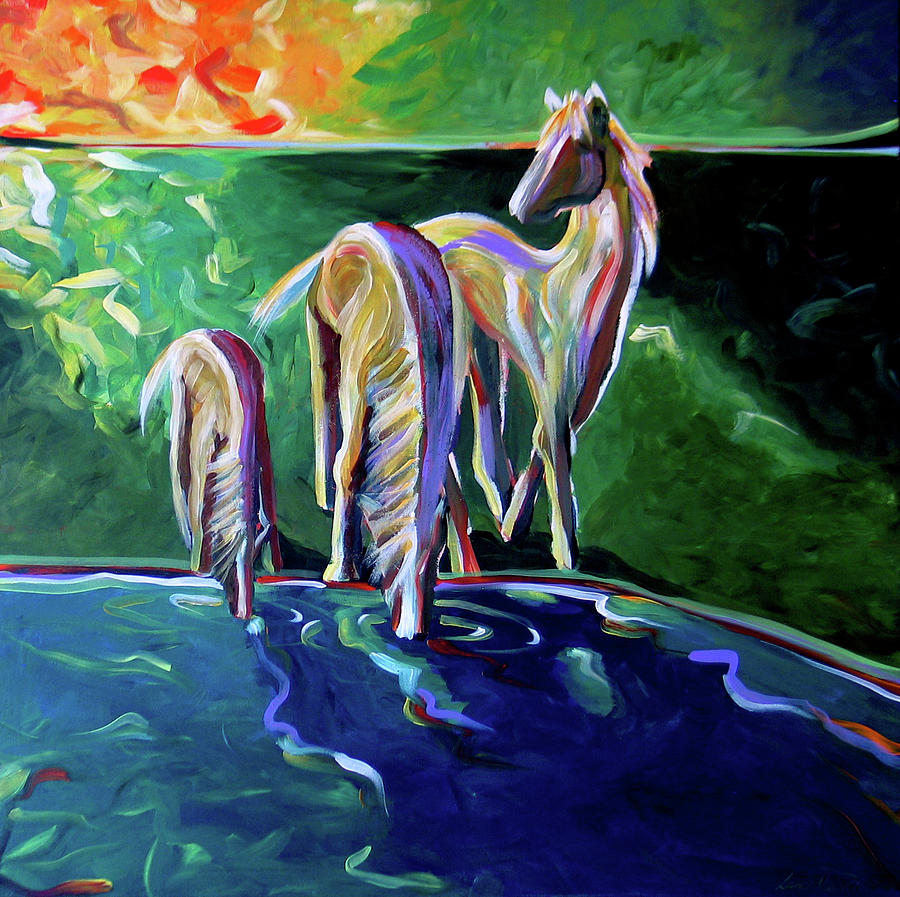 Abstract Horse Painting - The Watering Hole by Lance Headlee