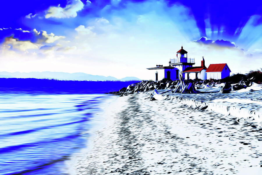 The West Point Light House at Discovery Park Digital Art by Eddie Eastwood