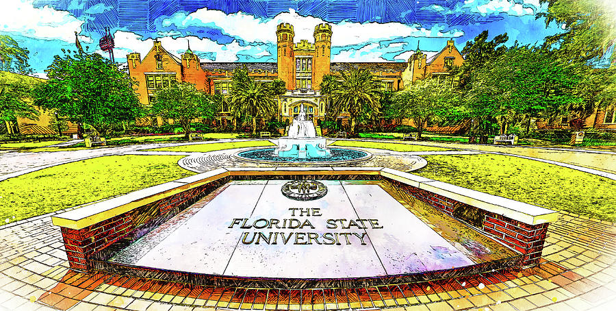 The Westcott Building of the Florida State University in Tallahassee - sketch painting Digital Art by Nicko Prints
