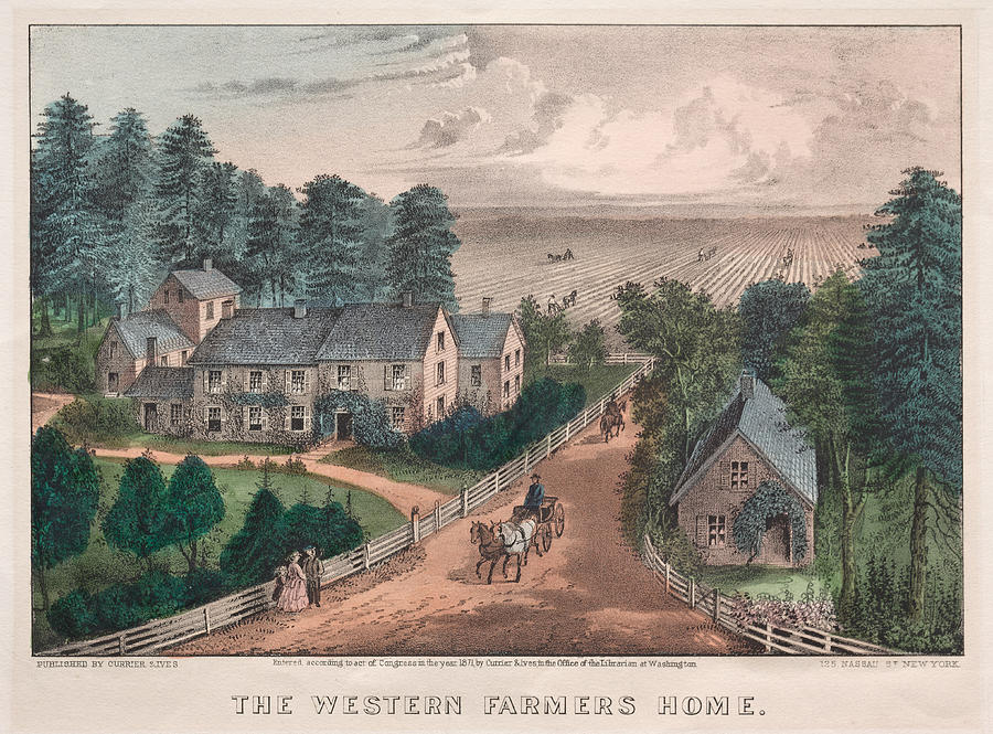 The Western Farmers Home Drawing by Nathaniel Currier