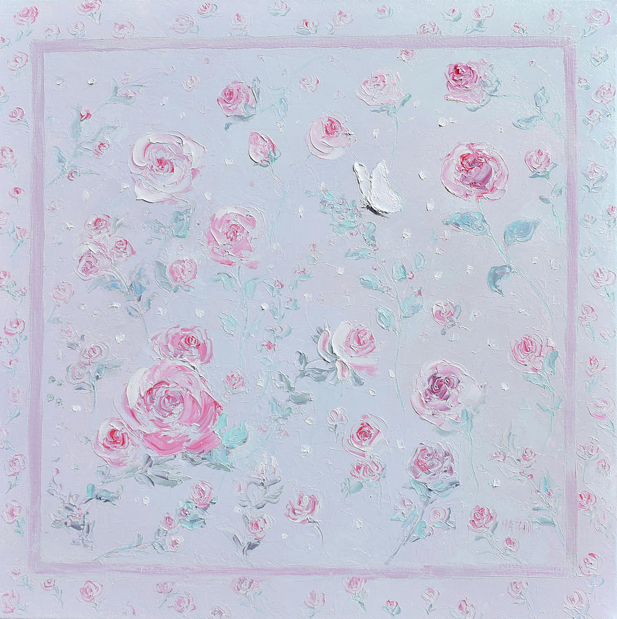 Rose Painting - The White Butterflys Rose Garden by Jan Matson