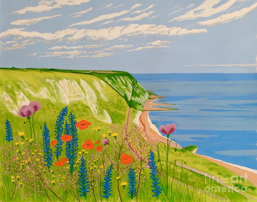 Poppy Painting - The White Cliffs of Dover from Capel Le Ferne by Janet Darley