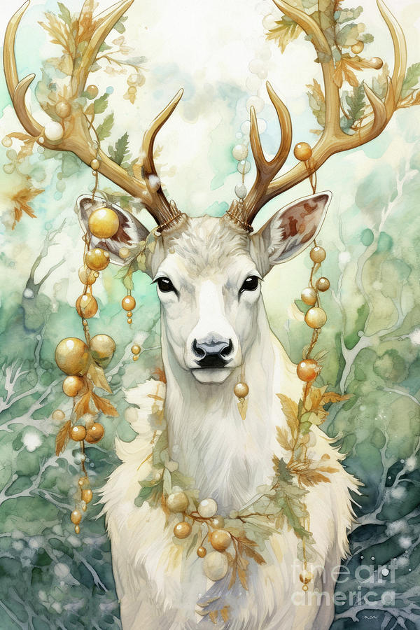 The White Christmas Deer Painting by Tina LeCour