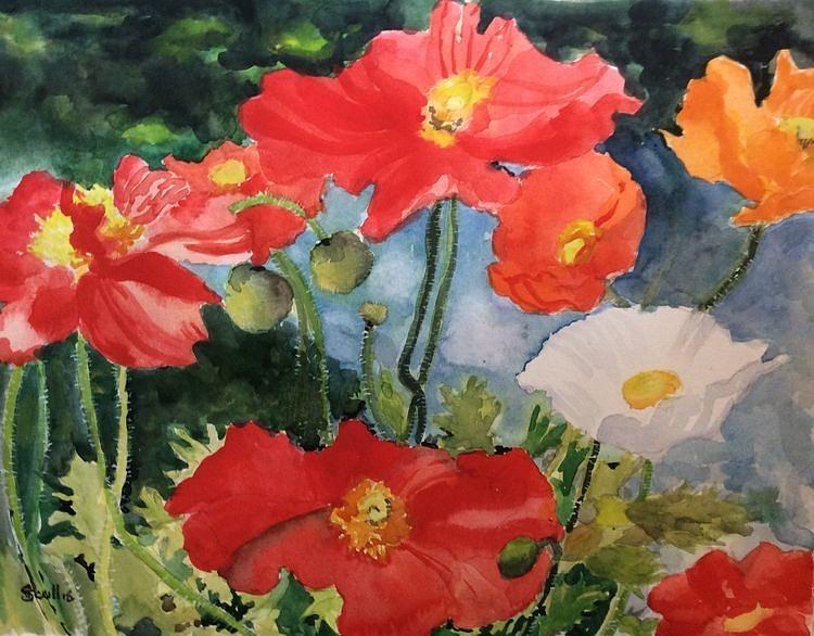 The white Poppy Painting by Judith Scull
