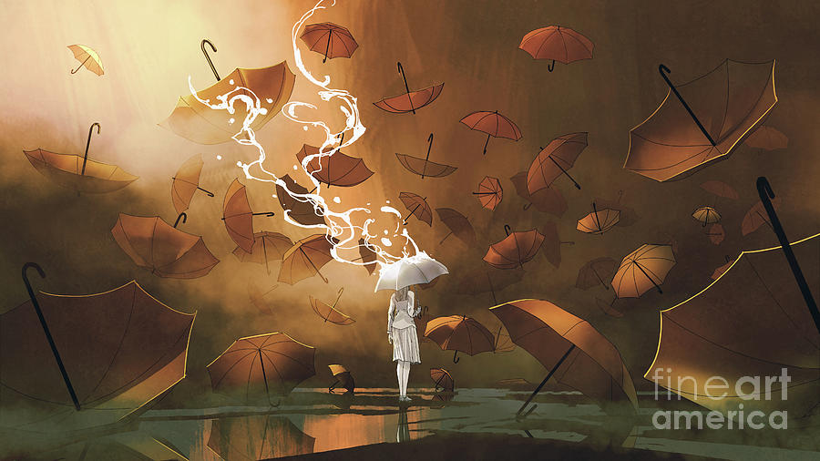 The White Umbrella Painting by Tithi Luadthong