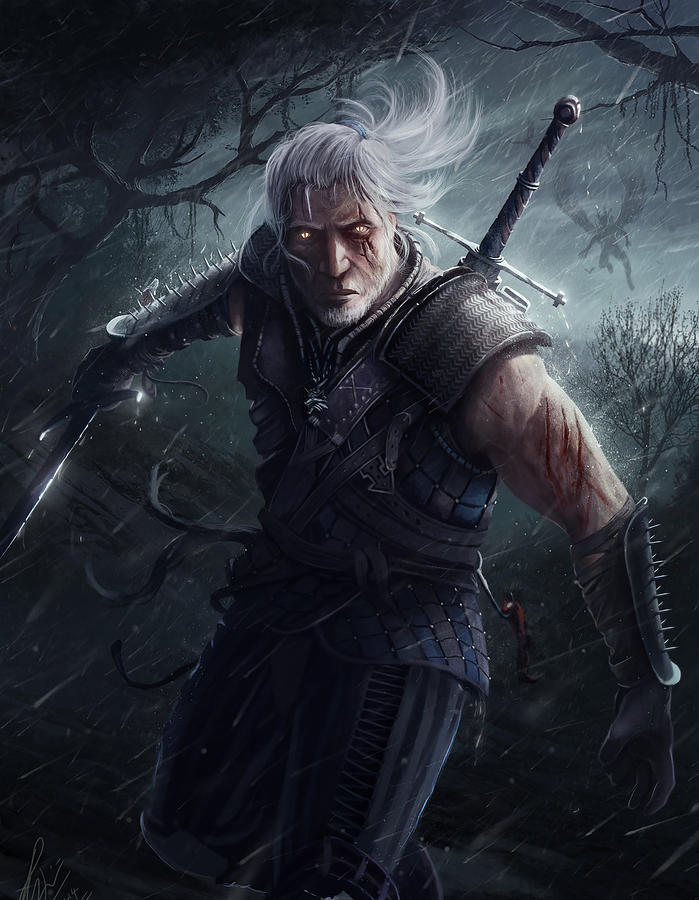 The white Wolf Geralt of Rivia Digital Art by Quinton K Turnage