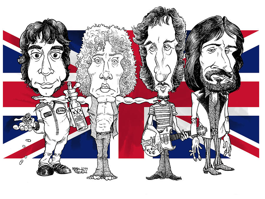 The Who, BW with flag Drawing by Mike Scott