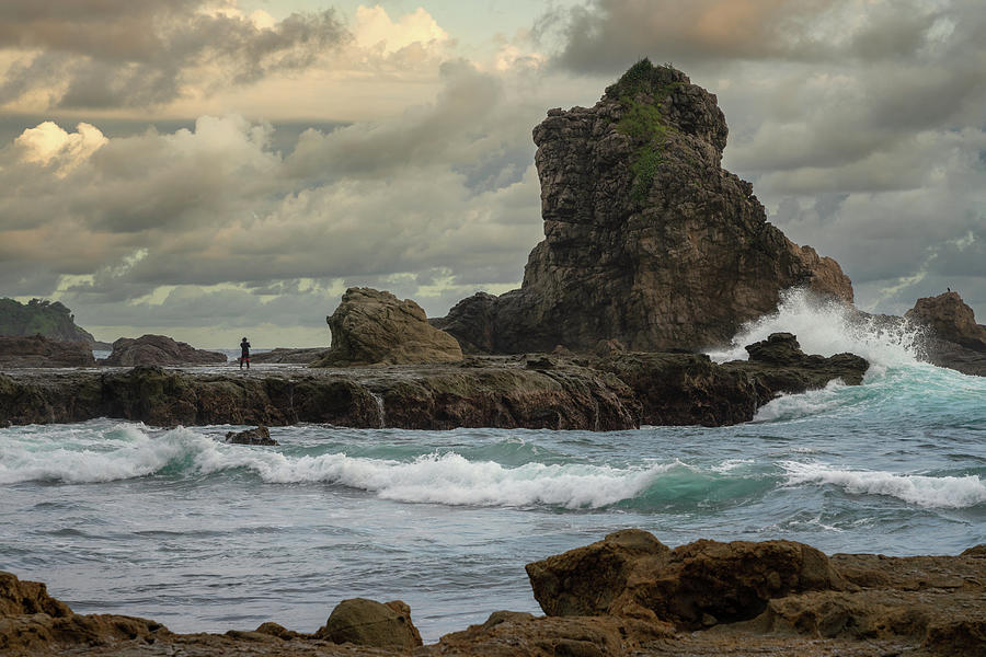 The wild sea at Watu Lumbung beach in Central Java Photograph by Anges Van der Logt