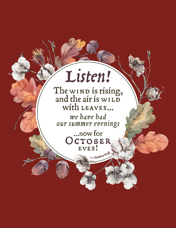The Wind Is Rising October Poem in Autumn Watercolor Frame Digital Art by  Rosey Reckless - Pixels