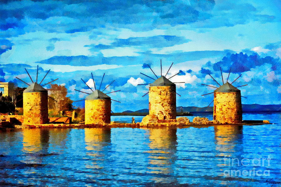 The Windmills of Chios Digital Art by Yorgos Daskalakis