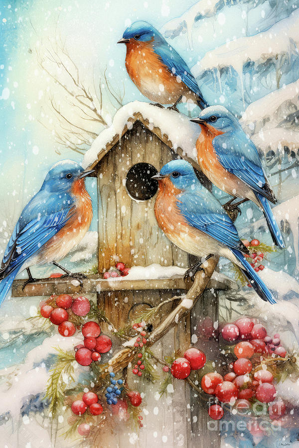 Christmas Painting - The Winter Bluebirds by Tina LeCour