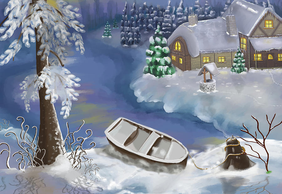 The Winter Lake Digital Art by Rose Lewis