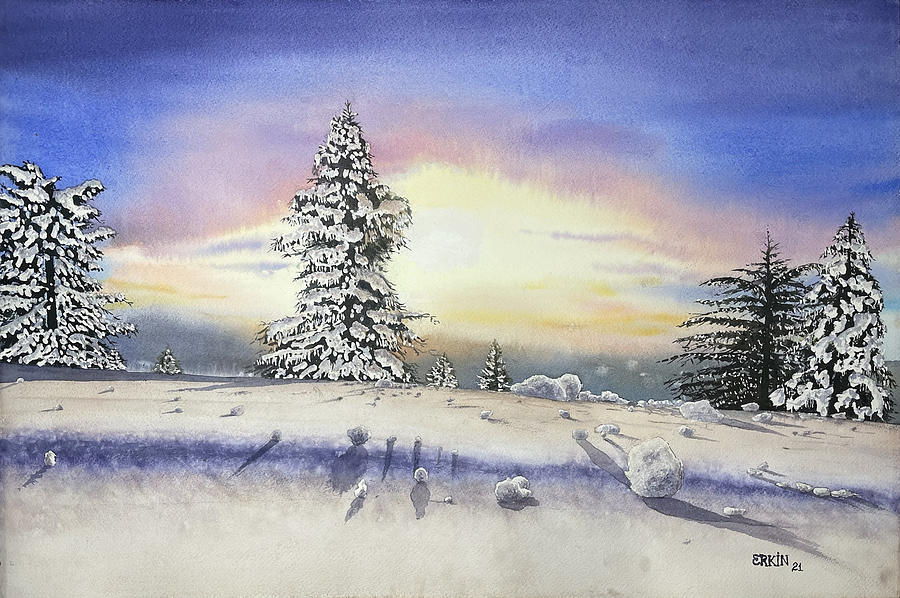 The Winter Sunrise. Painting by Erkin Yilmaz - Fine Art America