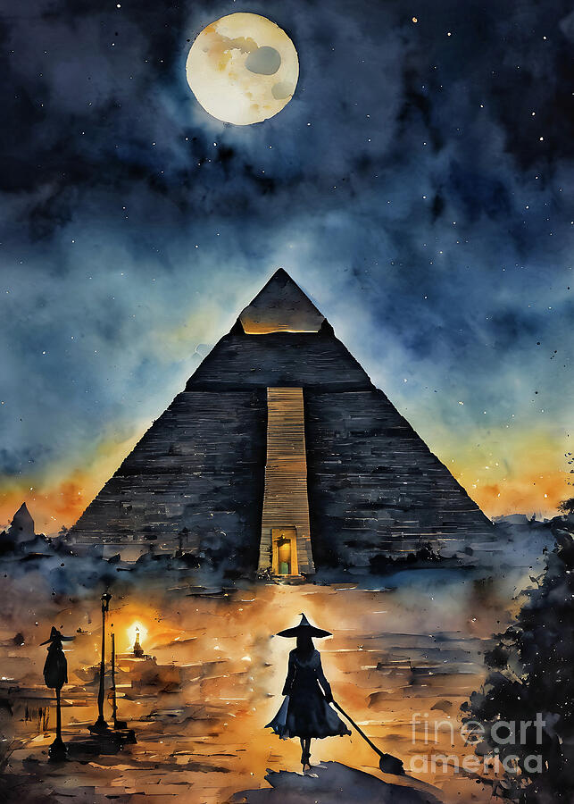 Witches Painting - The Witch is Called to the Great Pyramid by Lyra OBrien