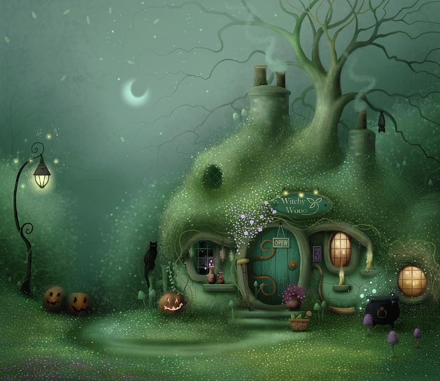 Halloween Painting - The Witchy Wooo by Joe Gilronan