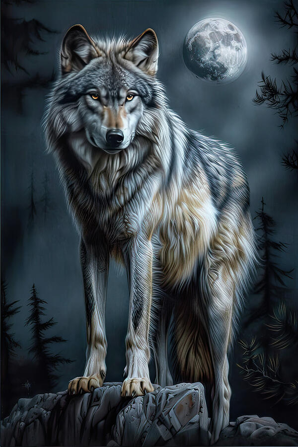 The wolf and the moon Digital Art by Brian Tarr