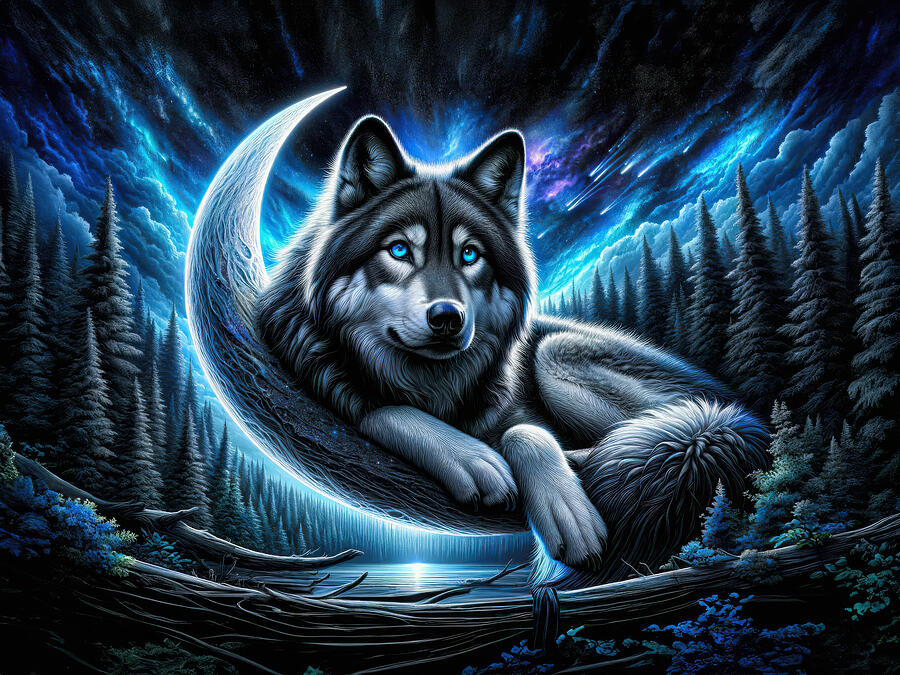 The Wolfs Cosmic Watch Digital Art by Bill And Linda Tiepelman