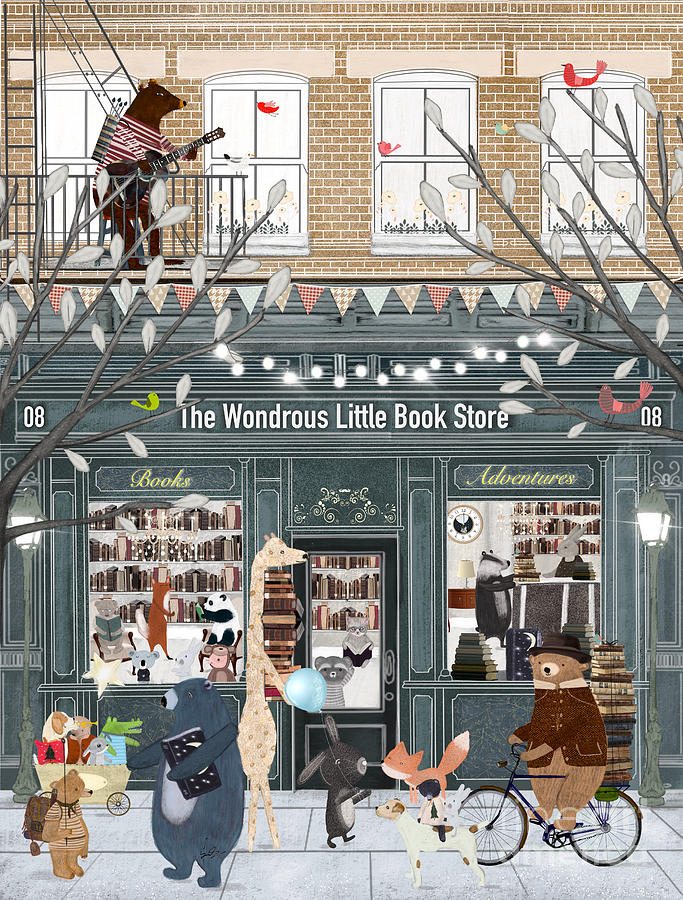 Book Store Painting - The Wondrous Little Book Store by Bri Buckley