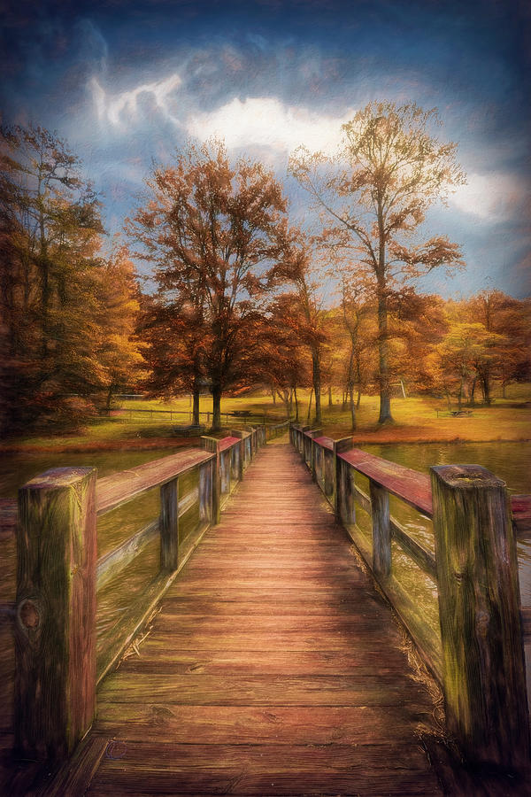 The Wood Fishing Dock Autumn Painting Photograph by Debra and Dave Vanderlaan