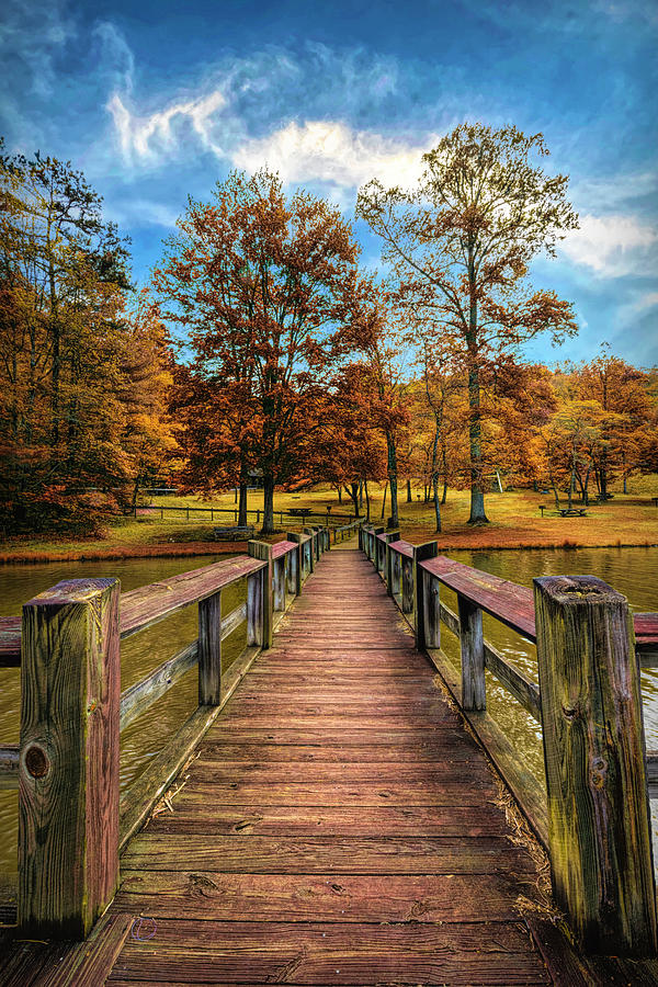The Wood Fishing Dock in Autumn Photograph by Debra and Dave Vanderlaan