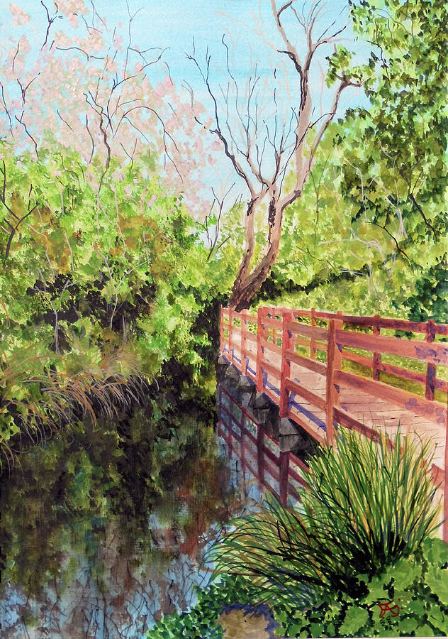 The Wooden Bridge in New River Path  Islington  London Painting by Francisco Gutierrez