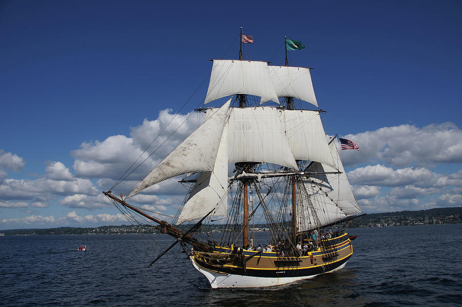 The wooden brig, Lady Washington, sails on Lake Washington Photograph by Steve Estvanik