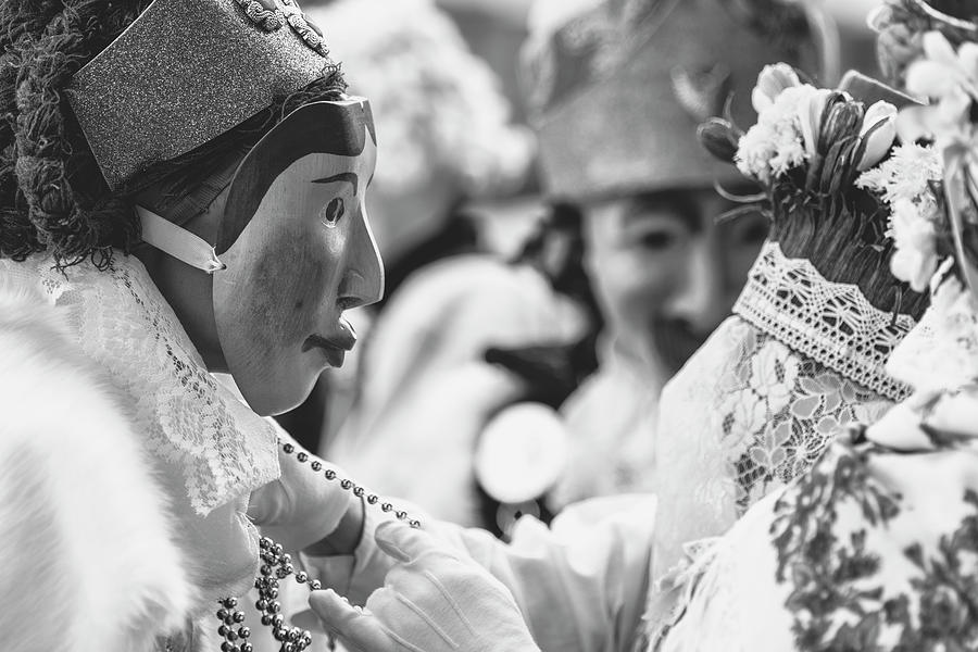 The Wooden Mask. Preparations For The Night Of The Lanterns. Carnival In Sauris. Black And White. Photograph