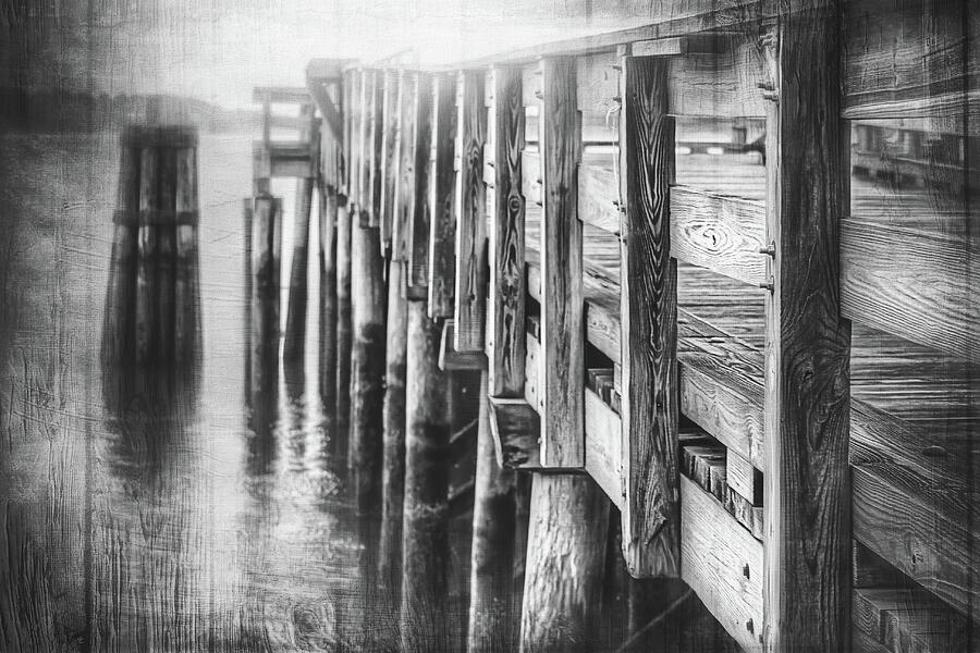 The Wooden Pier Boston Massachusetts Black and White  Photograph by Carol Japp