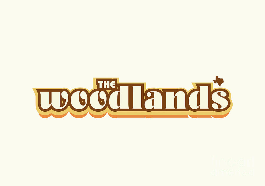 The Woodlands Texas - Retro Name Design, Southeast Texas, Yellow, Brown, Orange Digital Art by Jan M Stephenson
