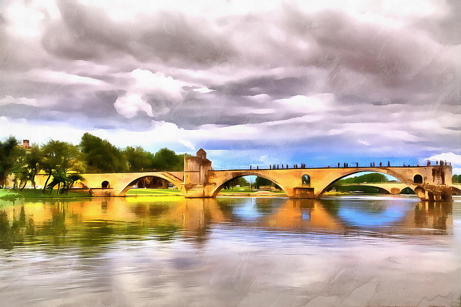 The world-famous bridge of Avignon Digital Art by Gina Koch