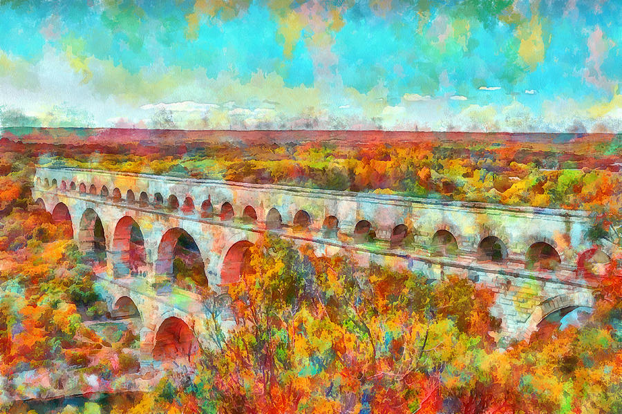 The world famous Pont du Gard, Digital Art by Gina Koch